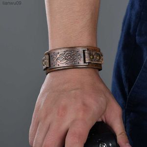 Men Roman Force Bracelet Vintage Wristband Cool Wide Decoration Charm Gifts Bronzed Retro Leather Snap Bangles For Women L230704