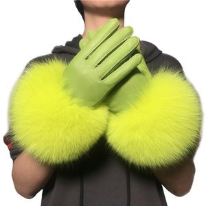 Les gants en cuir de renard pour femme et la peau de mouton épaisse sont chauds en hiver266c