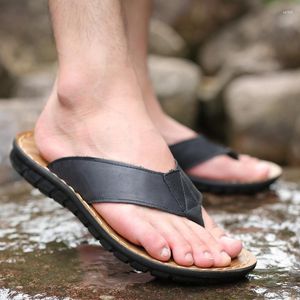 Slippers Men's Summer Flip Flops 2023 Luxury Flat Tongs Genuine Leather Beach Casual Comfortable Rubber Shoes For Men