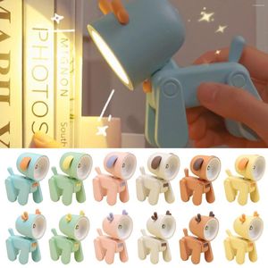 Table Lamps Mini LED Kawaii Desk Lamp Rechargeable Cartoon Reading Night Light Adjustable Angle Home Room Decor Cute Dog/Deer Christmas Gift