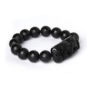 Hela Scrab Black Natural Obsidian Stone Armband Sex ord Buddha pärlor pixiu armband för män kvinnor mode välsigna smycken b213x