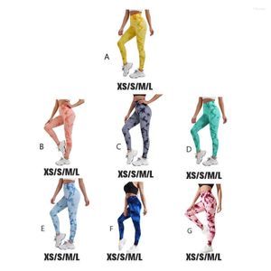 Calça ativa feminina Scrunch BuLeggings Tie Dye Hip Lift cintura alta Calça esportiva esportiva Meia-calça para jogging Corrida Ioga Amarela