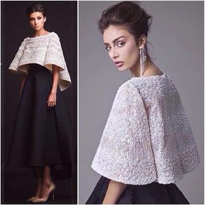 Black White Krikor Jabotian Evening Dresses Two Pieces Ankle Length Half Sleeves Prom Dresses With Jacket Formal Dresses Real Imag177c