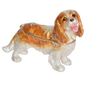 Treasured Box Jeweled King Charles Spaniel Dog Enaljed Trinket Jewelry Box Keepakes Box Pet Gifts209C