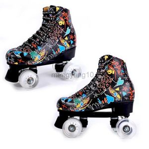 Inline-Rollschuhe, Graffiti-Mikrofaser-Rollschuhe, Double-Line-Skates, Damen, Herren, Erwachsene, Two-Line-Skating-Schuhe mit weißem PU, 4 Räder, Training, HKD230720