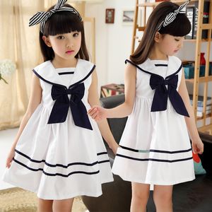 Neue 2023 Kinder Mädchen Sommer Baumwolle Weiß Bogen Prinzessin Kleid Kinder A-Line Casual Kleid Kleidung Für 3 4 5 6 7 8 9 10 jahre Alt