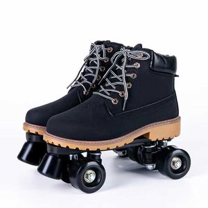 Inline Roller Skates Autumn Winter Warm Leather Roller Skates Shoes Patins Kids Adults Double Row 4 Flash Wheels Sliding Quad Training Sneakers HKD230720