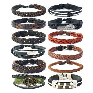 12 pçs/conjunto pulseira de couro masculina wrap punho pulseira masculina faça você mesmo pulseira de cânhamo joias étnicas tribais ajustáveis