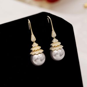 Orecchini pendenti Trendy Water Drop White Pearl Women Luxury Wedding Party Jewelry Silver Needle Cubic Zirconia Dangler Earings