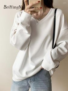 Kvinnors hoodies beiyingni för kvinnor lösa bf vanlig v-ringning långärmad toppar kvinnliga casual preppy koreanska överdimensionerade tröjor vit hoody