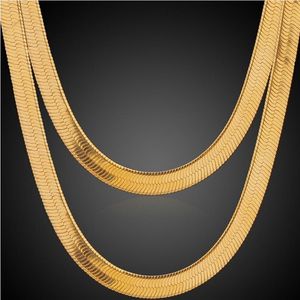 Män kvinnor eleganta hip-hop 24-tum långa ormkedjor halsband 18k real guld pläterad 7mm 10 mm mode kostym halsbandsmycken295b