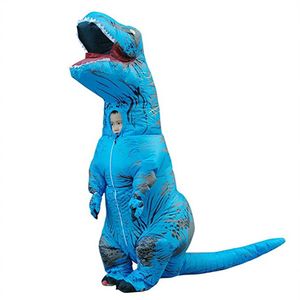 Traje inflável de dinossauro T-Rex fantasia de Halloween traje de mascote azul para crianças 210 W