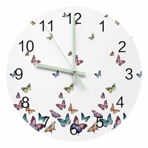 Wall Clocks Colorful Butterflies Pring Luminous Pointer Clock Home Ornaments Round Silent Living Room Bedroom Office Decor