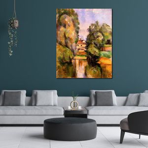 Abstract Canvas Art Country House by A River Paul Cezanne Painting Handcrafted Modern Decor for Bathroom