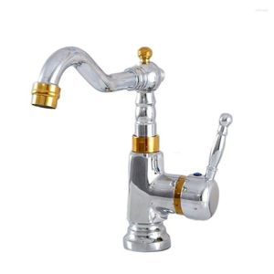 Rubinetti da cucina Ottone oro argento 1 maniglia Montaggio su ponte Rubinetto per lavabo da bagno Beccuccio girevole Miscelatore freddo Rubinetto per acqua 2sf802