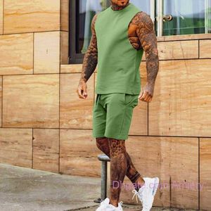 New Sports Suit Tute da uomo Canottiere Pantaloncini a due pezzi Set Casual Sottile Capris Top senza maniche Tinta unita Pantaloncini a canotta Tuta a due pezzi