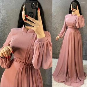 Party Dresses Vintage Long Dusty Rose Evening A-Line Arabic Vestidos O-Neck Chiffon Floor Length Prom Gowns For Women