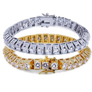 18 Karat Gold und Weißgold plattiertes Hip-Hop-Tenniskettenarmband mit großem Zirkon, einreihiges Trapezdiamant-Herren-Kubanische Ketten-Rappe201c