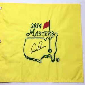 Arnold Palmer 2014 Nowa kolekcja auto podpisana Signatured Autographed Otwarte Masters Glof Pin Printed Flag263s