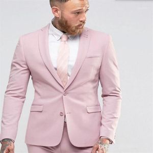 Новое прибытие светло -розовые мужчины подходит для жениха Slim Party Groomsmen Limedo для пляжного свадьбы молодые мужские мужские брюки.