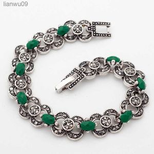 Юнькиндодому индийская женщина богемный этнический серебряный цвет браслеты зеленые камни ювелирные украшения оптом Yun0620 L230704