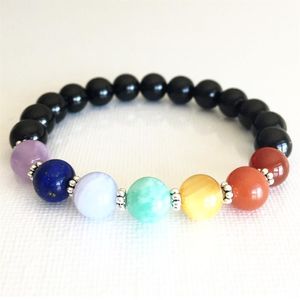 MG0814 NY DESIGN 7 CHAKRA YOGA Armband Dainty Gemstone Black Tourmaline Armband Healing Chakra Mala handledsmycken226v