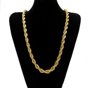 10 mm tjock 76 cm lång rep Ed -kedja 24k guldpläterad hiphop tungt halsband för mens271p