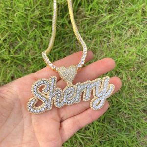 Personalized Hip Hop Iced Out CZ Diamond Jewelry Customized Bling Letter Name Heart Charm Necklace227P