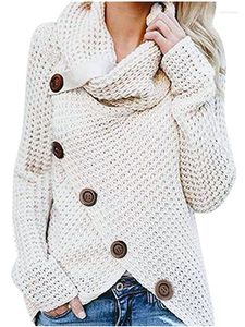 女性のセーター長袖セーター5ボタンハイネックプルオーバーピュアカラー