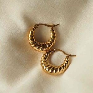 Nickel&lead 316l Stainless Steel Unique Texture Circle Gold Statement Earring Chunky Croissant Hoop Earrings for Women262n