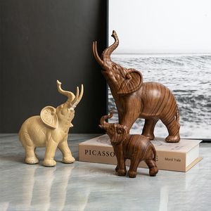 Decorative Objects Figurines Wooden Elephant Decoration Wildlife Resin Geometry Modern Home Decoration Objects 230719