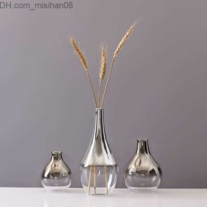 Vases Nordic Glass Vase Creative Silver Gradient Dried Flower Vase Desktop Ornaments Home Decoration Fun Gifts Plants Pots Furnishing T200617 Z230720