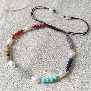 Charm Bracelets 3mm Natural Gems Stone Strand Bracelet Rainbow Quartz Chakra Crystal Real White Pearl For Women Reiki Healing Jewe149o