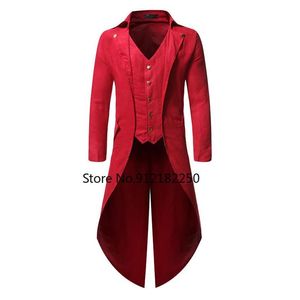 Abiti da uomo Blazer Giacca da uomo in frac gotico rosso Steampunk Cappotto medievale Cosplay Uomo Pirata Vichingo Rinascimentale formale Tu286N