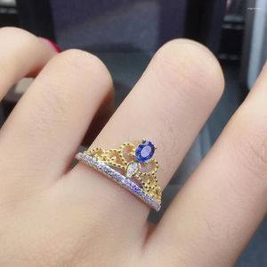 Cluster Rings Fashion Honor Crown Natural Blue Sapphire Gem Ring S925 Silver Gemstone Girl Women's Anniversary Gift Jewelry
