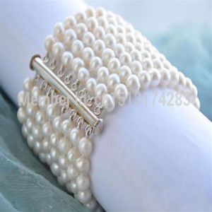 8row 8 7mm BIANCO ROTONDO BRACCIALE PERLA D'ACQUA DOLCE MAGNET301E