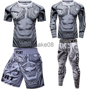 Tute da uomo Tuta da compressione sportiva da uomo Set da corsa Pantaloncini da boxe MMA Rashguard Allenamento Abbigliamento da palestra Abbigliamento sportivo Allenamento Fitness Tuta J230720