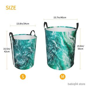 Storage Baskets Green Ocean Waves Top Down View Folding Laundry Baskets Dirty Clothes Toys Sundries Storage Basket Home Organizer Large Kids R230720