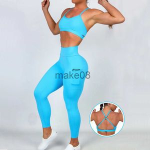 Damen Trainingsanzüge 2023 Spandex Pad Frauen Yoga Sets Hohe Taille Tasche Fitness Kurven Scrunch Booty Squat Proof Sport Leggings Weibliche Aktive Anzüge J230720