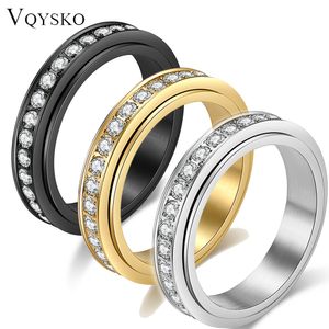 VQYSKO Alleviare l'ansia Anelli Spinner in acciaio al titanio Fidget Band Rings per le donne Ladies Cubic Zirconia Promise Lucky Statement