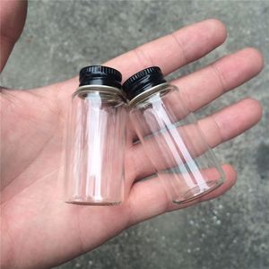 27 50 14mm 15ml Small Transparent Glass Bottles With Screw Black Aluminum Cap Glass Jars Empty Vials Container 100pcs291A