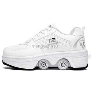 Inline Roller Skates Deform Wheel Double Row Sneakers 4 Wheels Breathable Skates Roller Shoes Walking Invisible Pulley Deformation Roller HKD230720