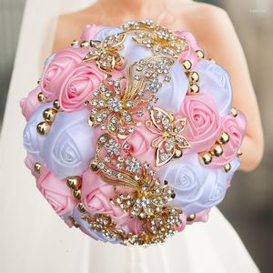 Декоративные цветы 1pc/лот розовый и белый свадебная подружка невесты букеты столицы шелковые розы жемчужины
