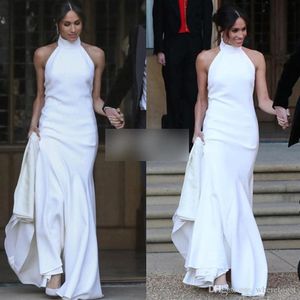 Mütevazı Beyaz Deniz Kızı Gelinlik 2018 Prens Harry Meghan Markle Düğün Ellikleri Yular Basitlik Yumuşak Saten Resmi Dress172E