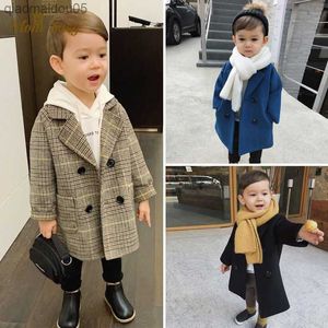 Baby Boy Girls Woolen Jacket Long Double Breasted Warm Infant Toddle Lapel Tweed Coat Spring Autumn Winter Baby Outwear Clothes L230712