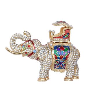 FABERGE Elephant Trinket smycken Box Hand Made Crystal Bejeweled Collectible Figurine Gifts smyckesbehållare Ring Box208V