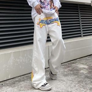 Men's Pants Star Letter Fleece Embroidery Jeans Mens Straight Wide Leg Loose Hip Hop Streetwear Fashion Punk Casual Denim Trousers