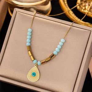 Ketten 316L Edelstahl Retro Wassertropfen Blaue Augen Anhänger Schlüsselbein Kette Damen Halskette Mode Exquisite Schmuck SAN798