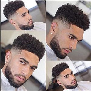 Q6 Base Afro Men Hair Toupee for African American Men Hairpiece 100 ٪ Human Hair 10x8inch Replace Wig #1 Jet Black Color309n