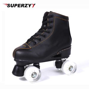 Satır içi patenler lüks siyah deri roller patates kadın erkek çocuk çift sıra pu 4-tekerlekler dörtlü pateni spor ayakkabı açık patines ayakkabı hkd230720